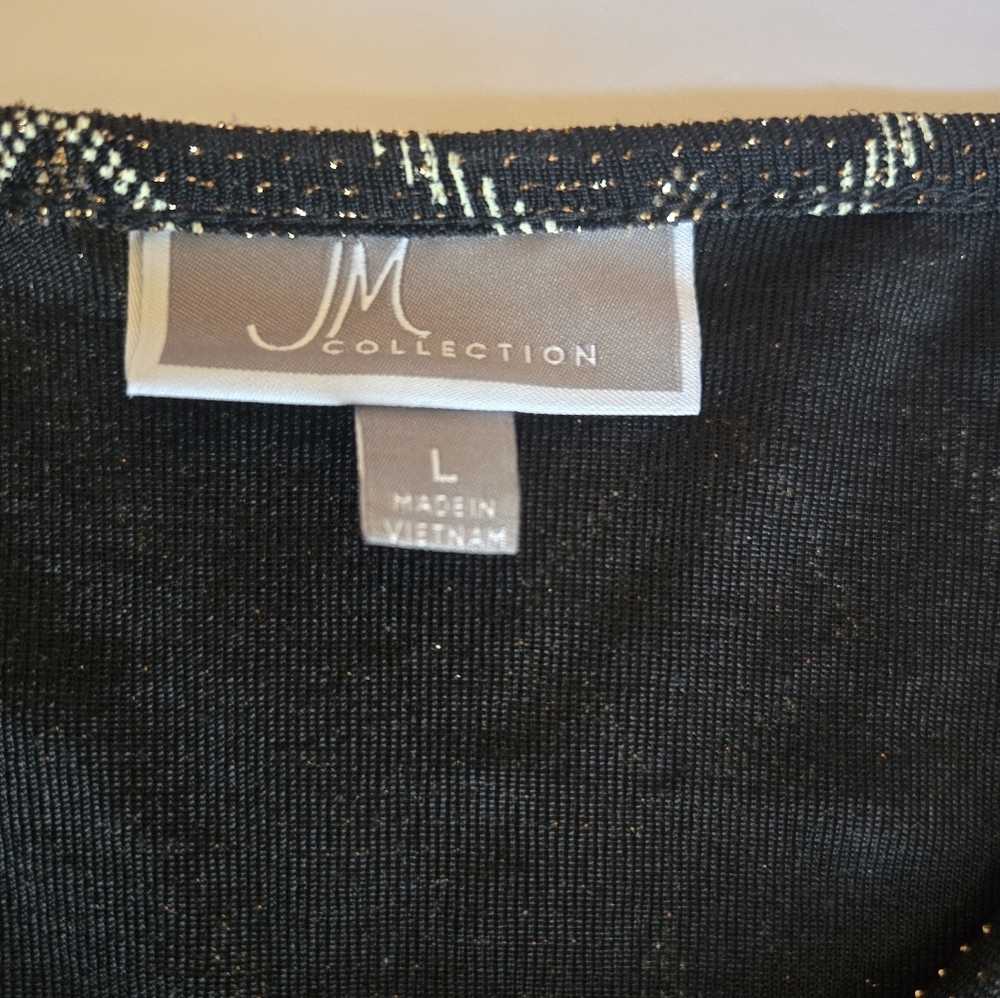 JM Collection,Elegant Black Patterned Women's Top. Size L - Picture 4 of 7